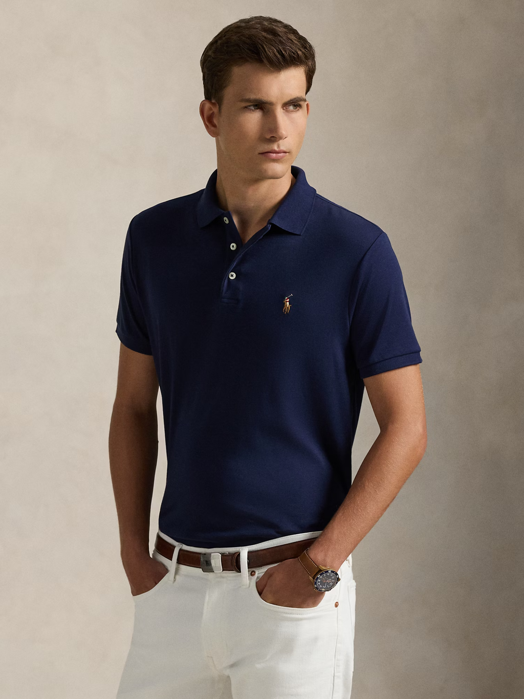 RALPH LAUREN Custom Slim Fit Soft Cotton Polo Shirt Refined Navy