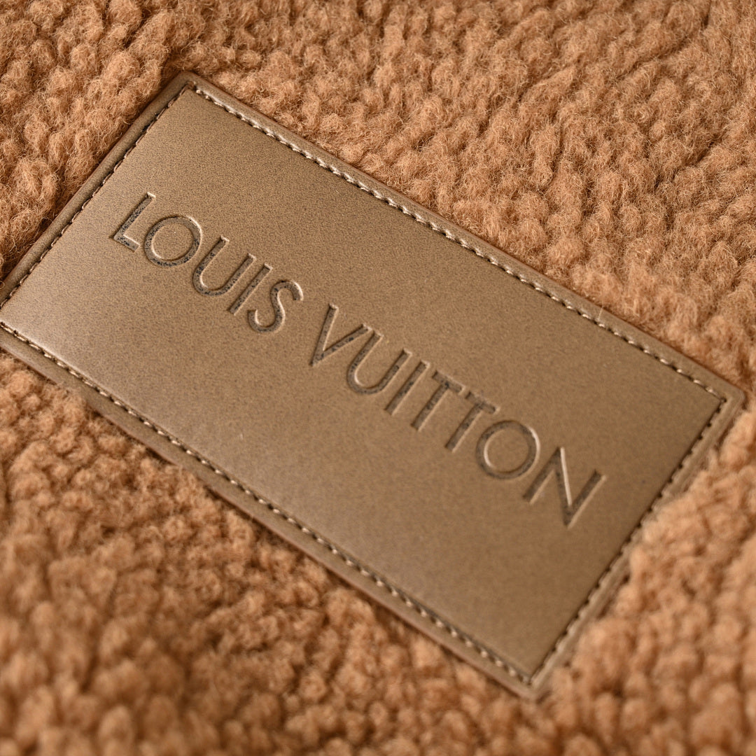 Louis Vuitton Leather Patch Stand-Collar Fleece Jacket