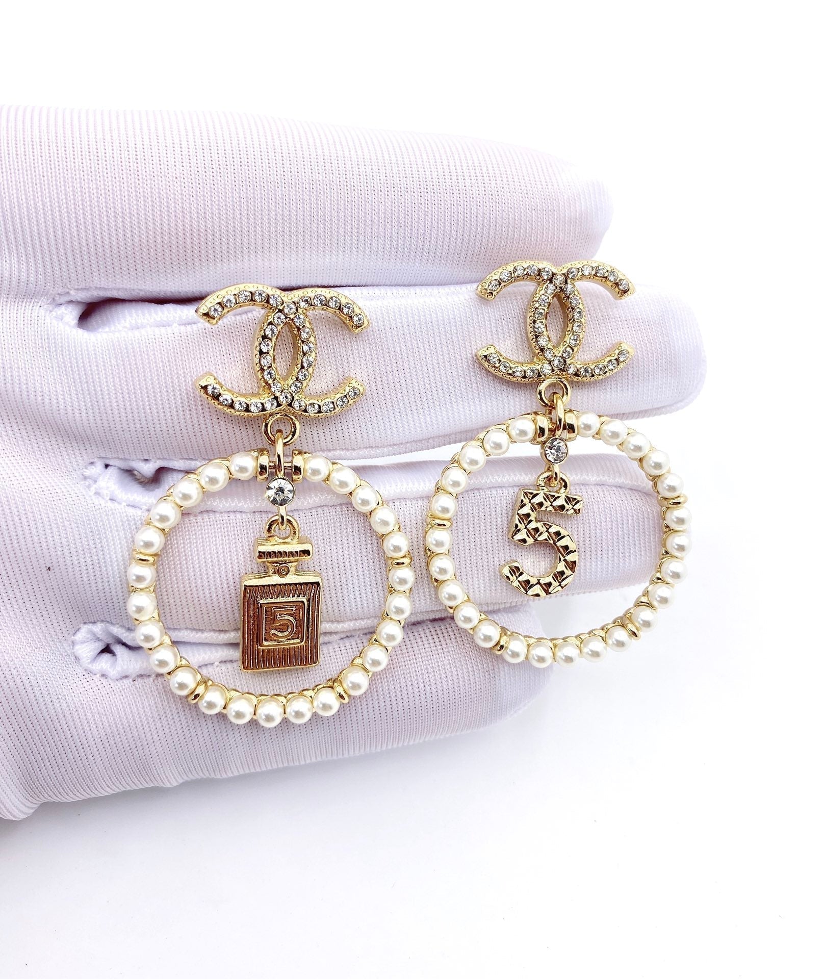 18K  Chanel No5 Perfume Pendant Earrings